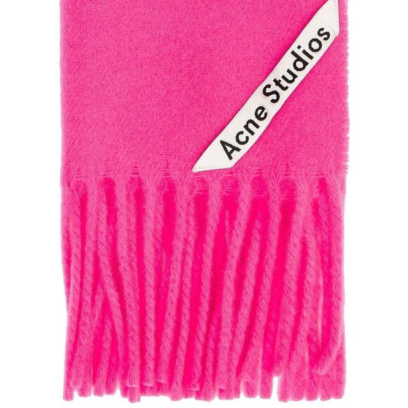 ACNE STUDIOS Canada Narrow Fluo Pink 100% Wool Fringe Rectangle Scarf - Picture 10 of 12